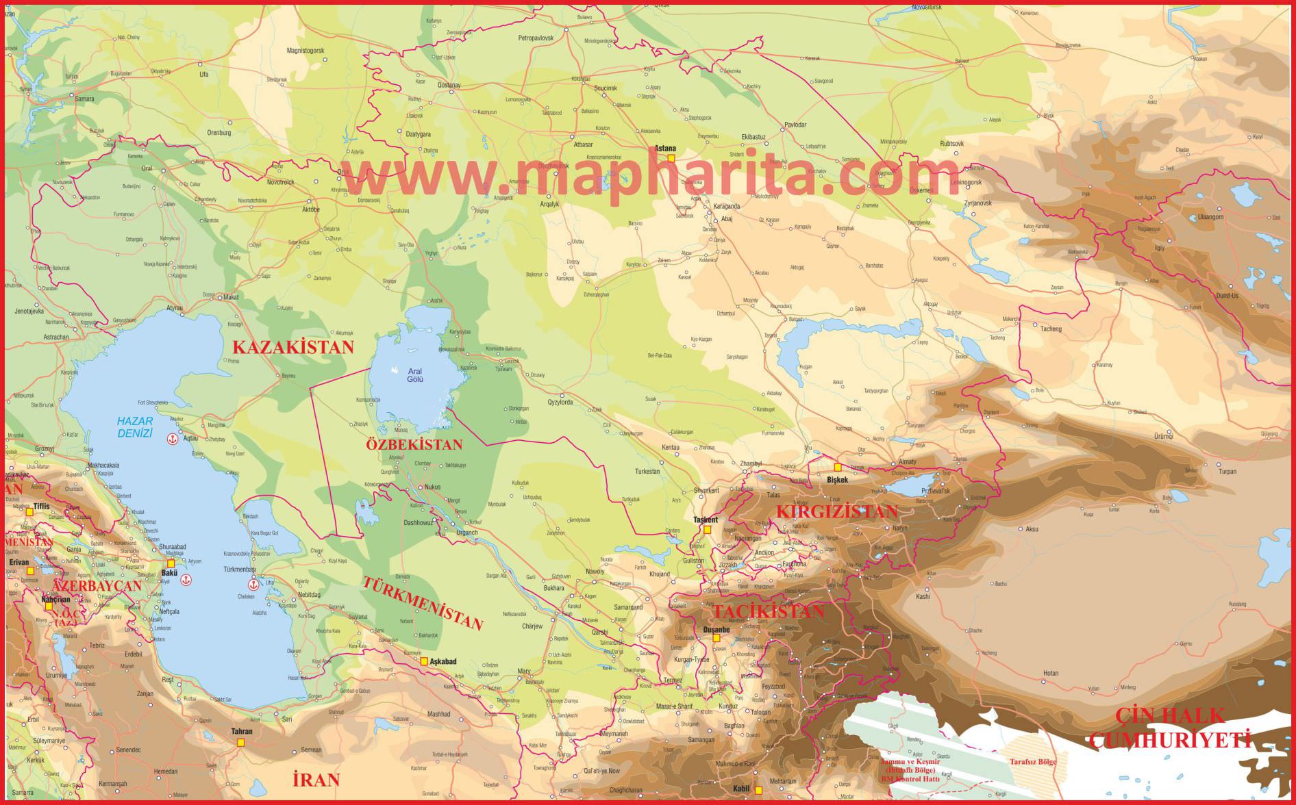 Kazakistan Fiziki Haritası Örneği