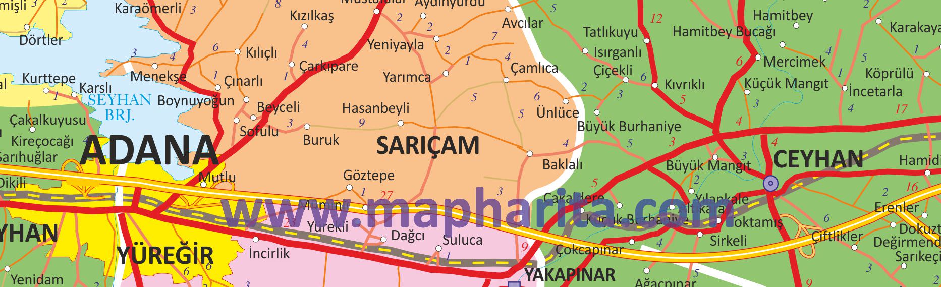 Adana İl Haritası Yakından Örnek Görüntüsü
