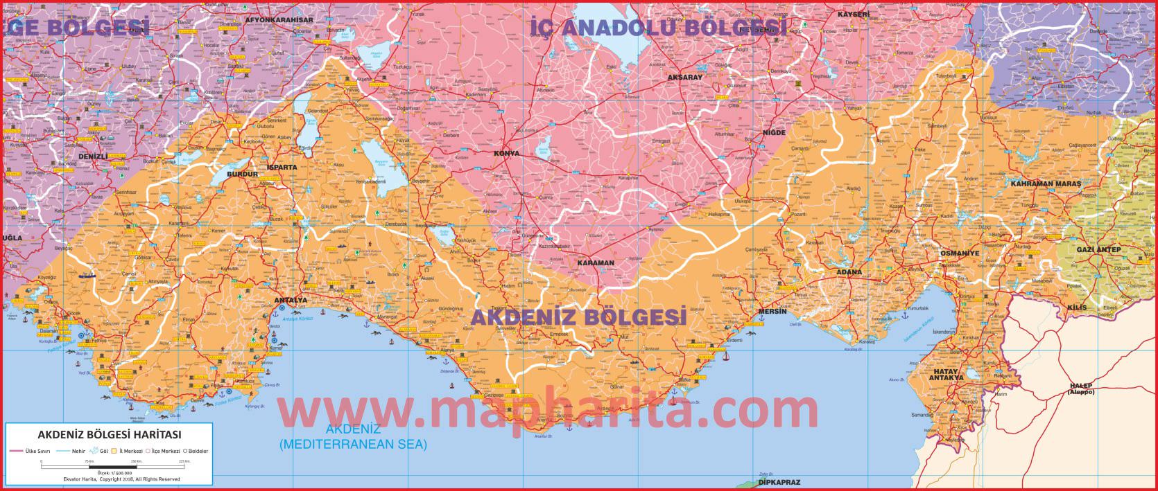 Akdeniz Bölgesi Siyasi Haritası Örnek Görüntüsü