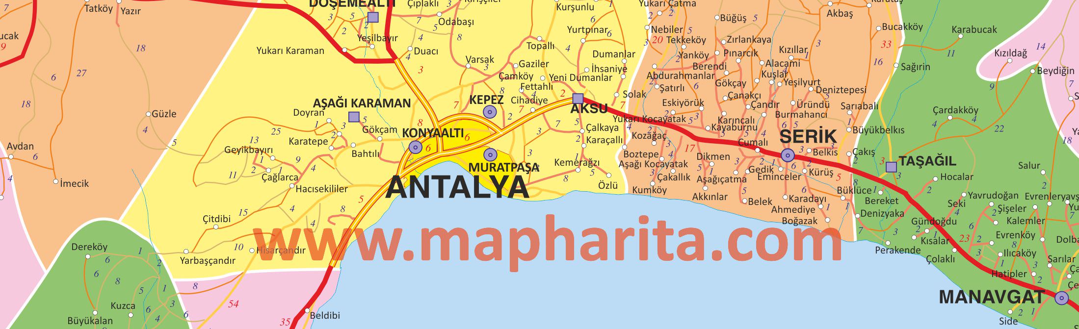 Antalya İl Haritası Yakından Örnek Görüntüsü