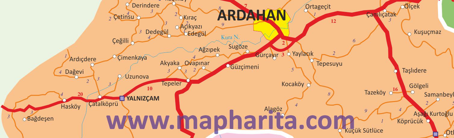 Ardahan İl Haritası Yakından Örnek Görüntüsü