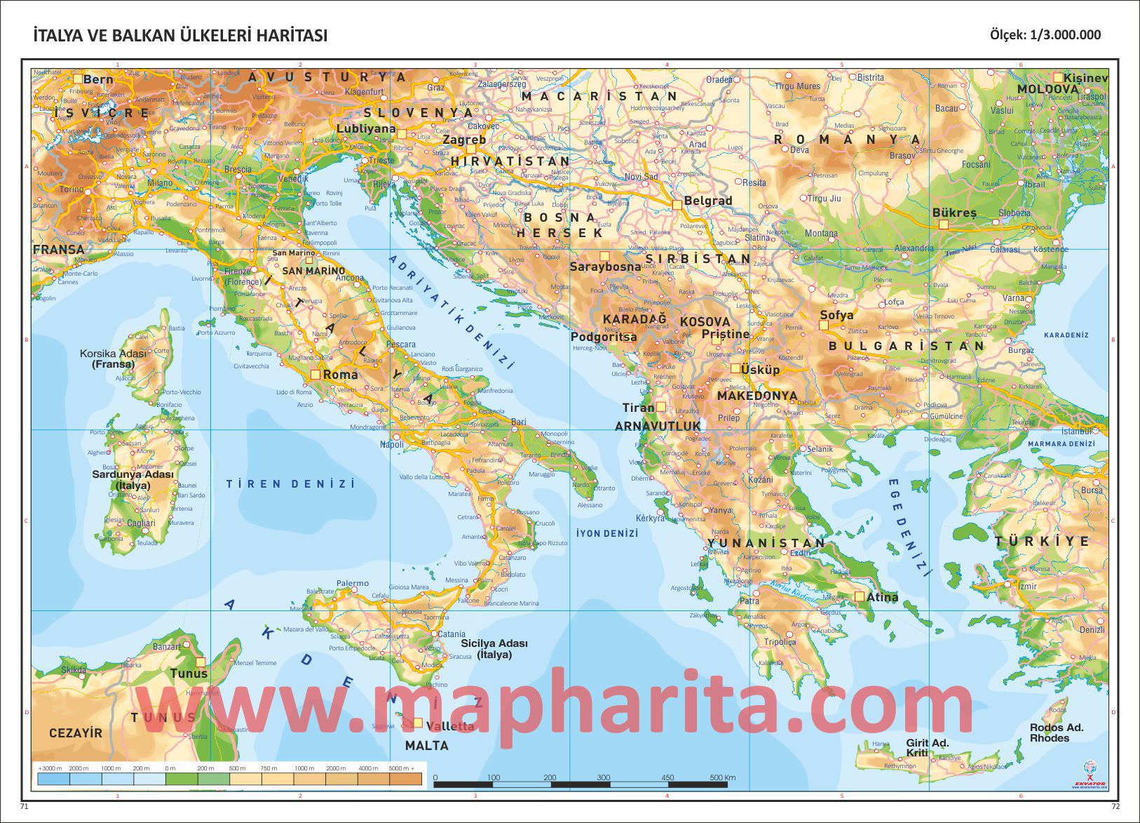 Arnavutluk Fiziki Haritası Örneği
