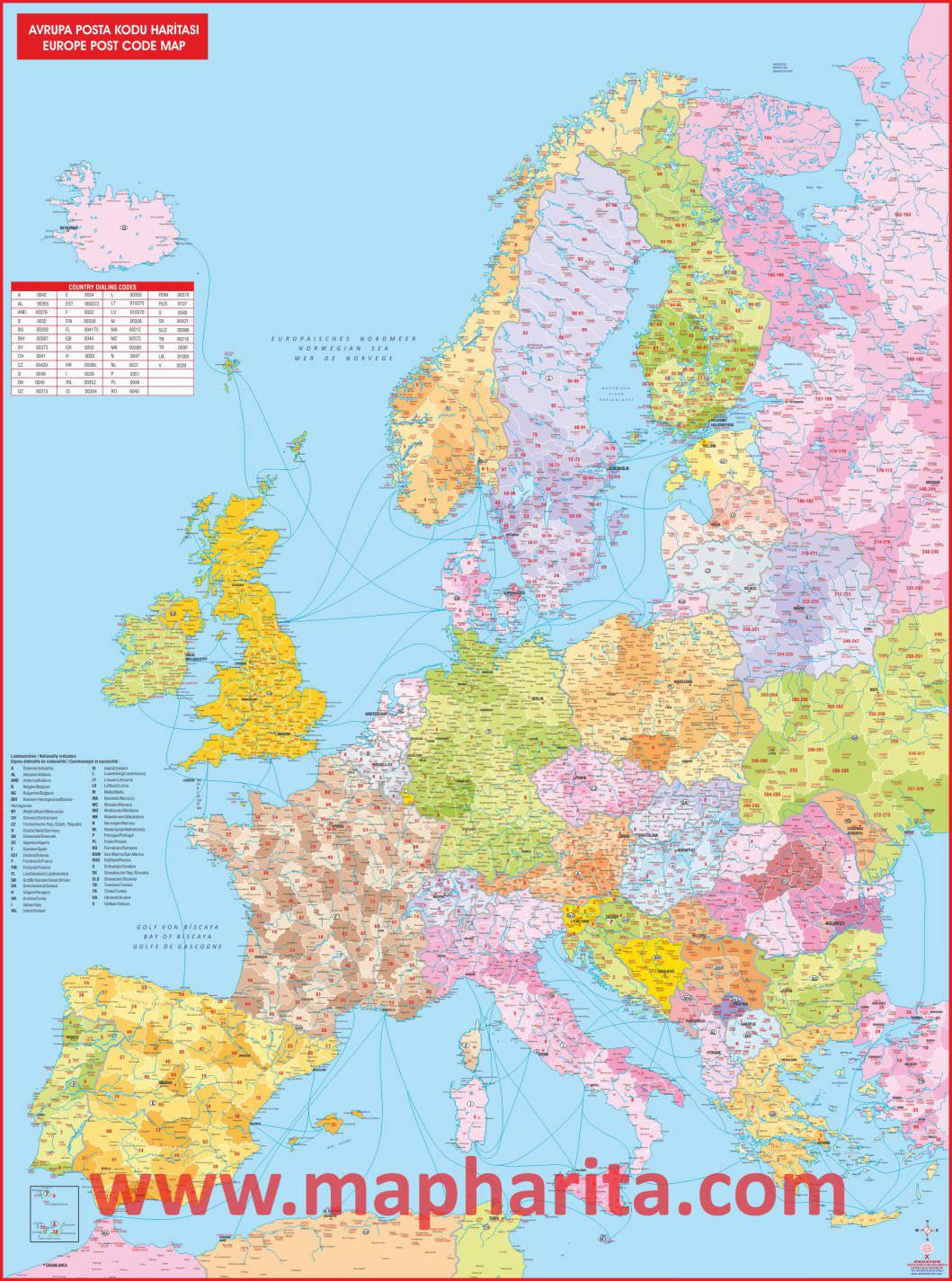 Avrupa Posta Kodu Haritası Dikey örnek görüntüsü