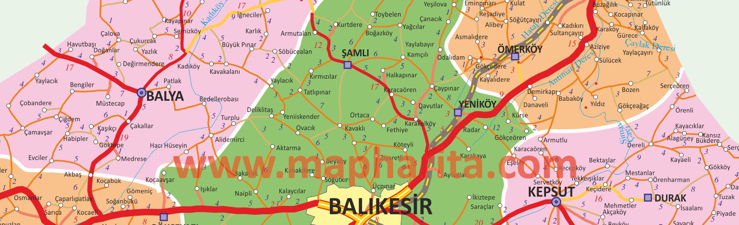 Balıkesir İl Haritası Yakından Örnek Görüntüsü