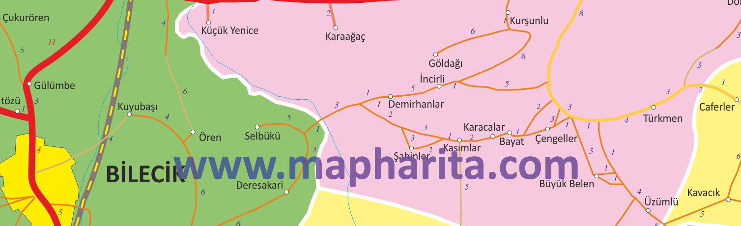 Bilecik İl Haritası Yakından Örnek Görüntüsü