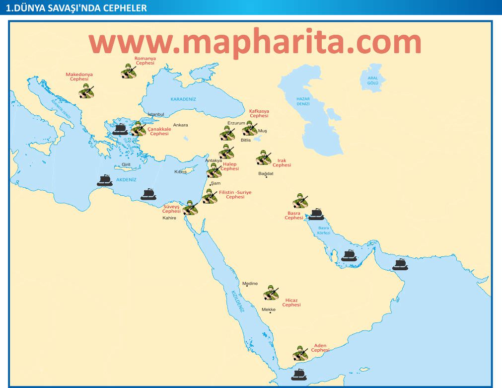 BİRİNCİ DÜNYA SAVAŞINDA CEPHELER HARİTASI