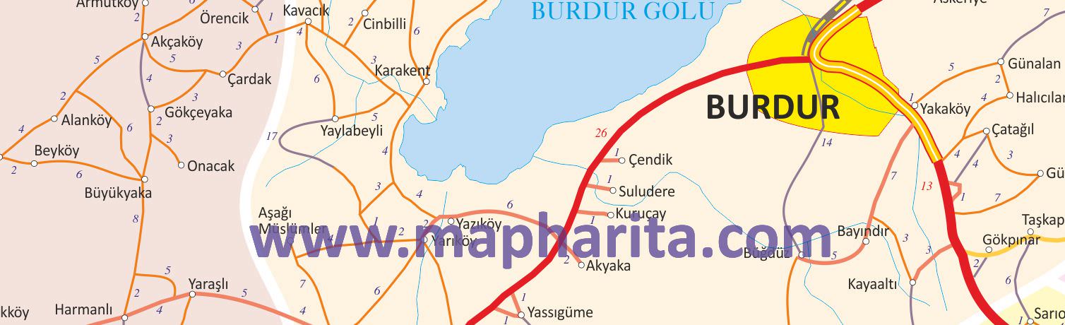 Burdur İl Haritası Yakından Örnek Görüntüsü