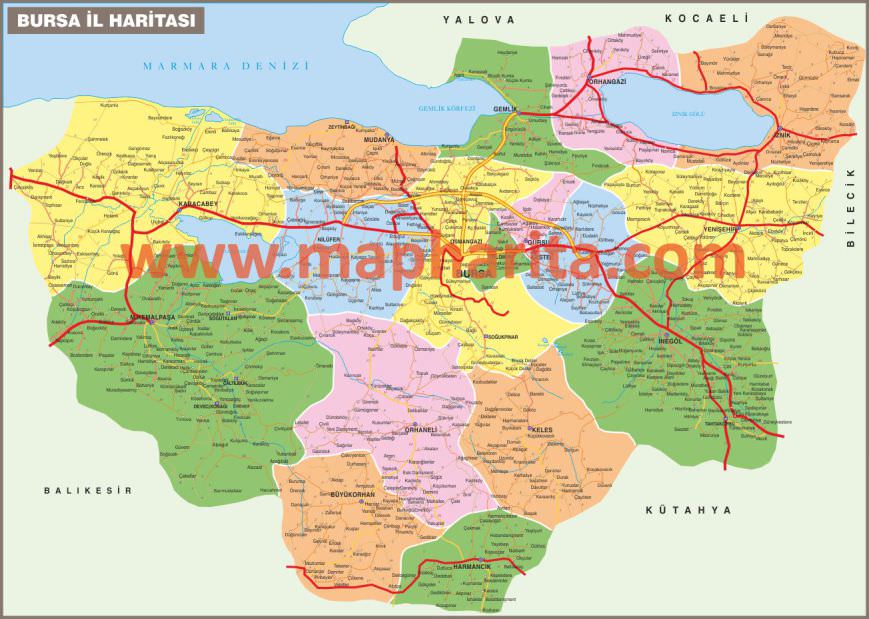 Bursa İl Haritası Örnek Görüntüsü