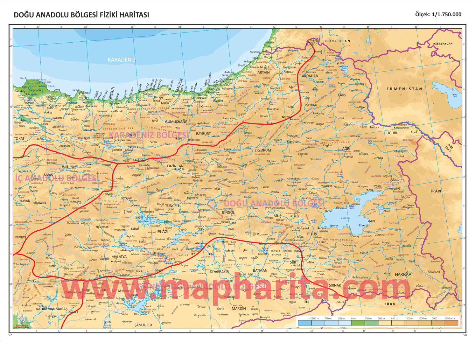 Fiziki Doğu Anadolu Bölgesi Haritası Örnek Resmi