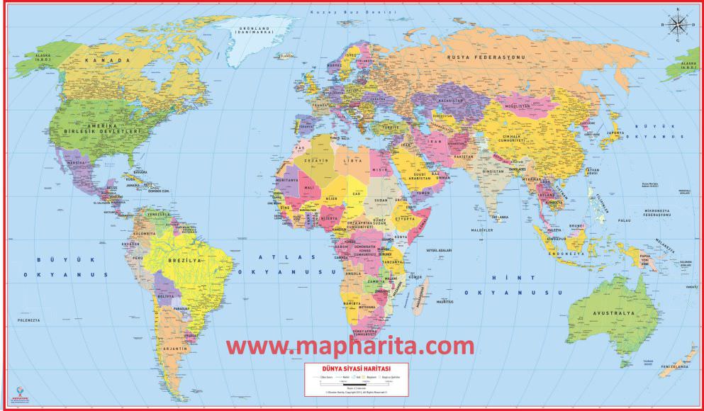 Duvara Yapıştırmak için Dünya Haritası