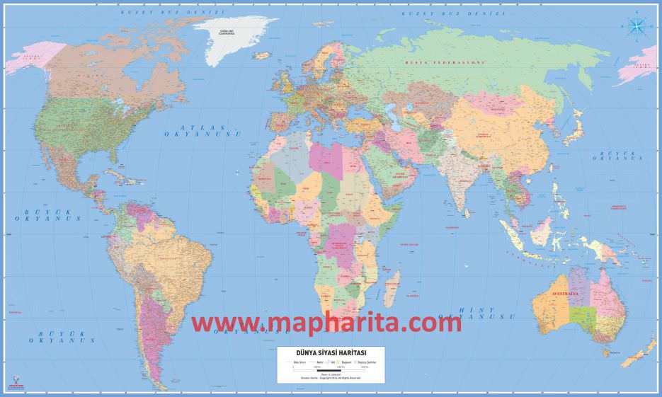 Detaylı Dünya Haritası Baskısı