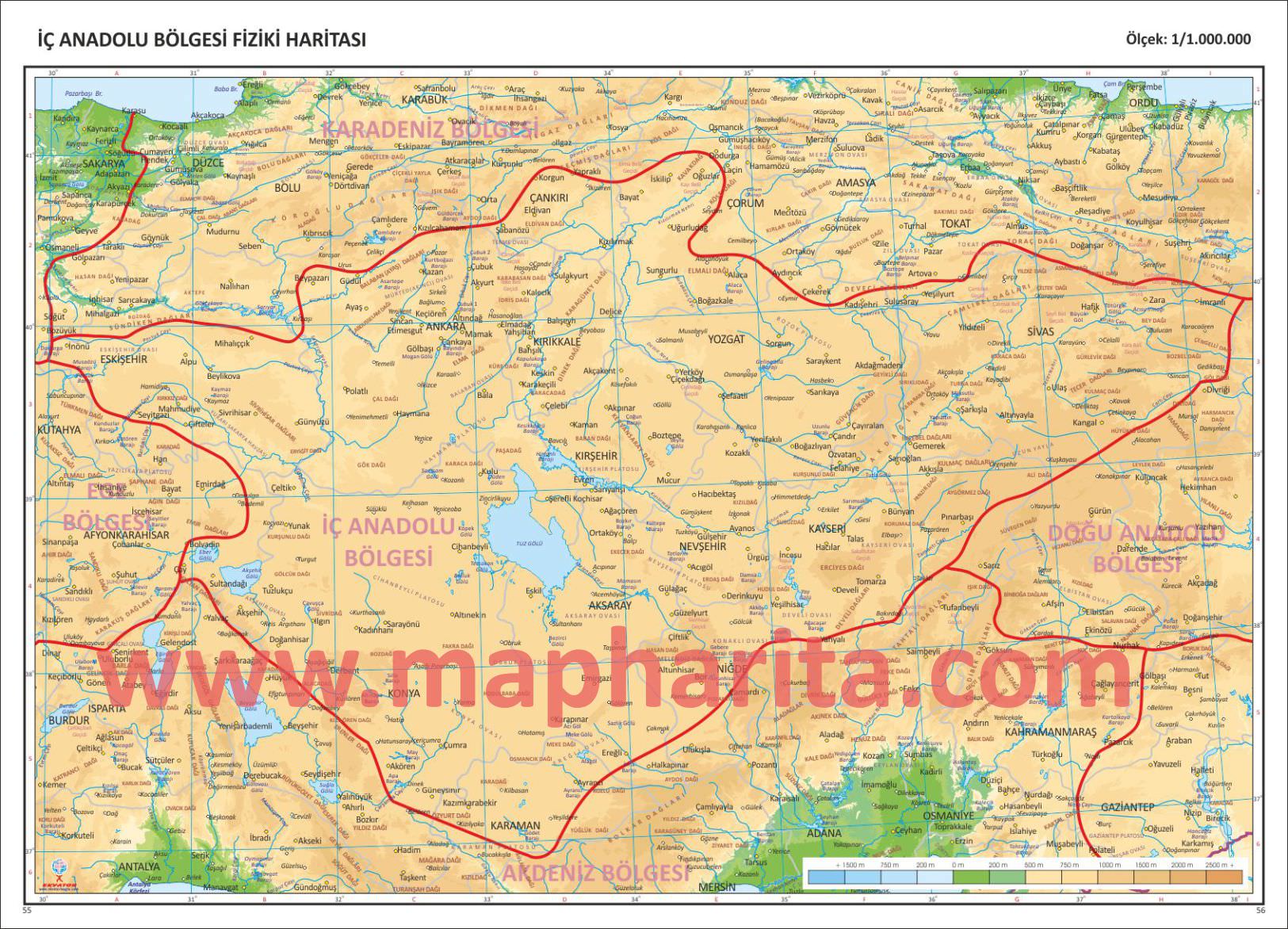 Fiziki İç Anadolu Bölgesi Haritası Örnek Resmi