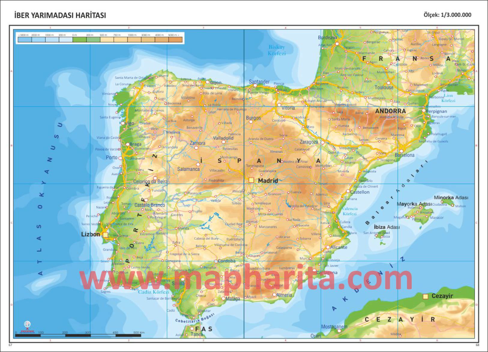 İspanya Fiziki Haritası Örneği