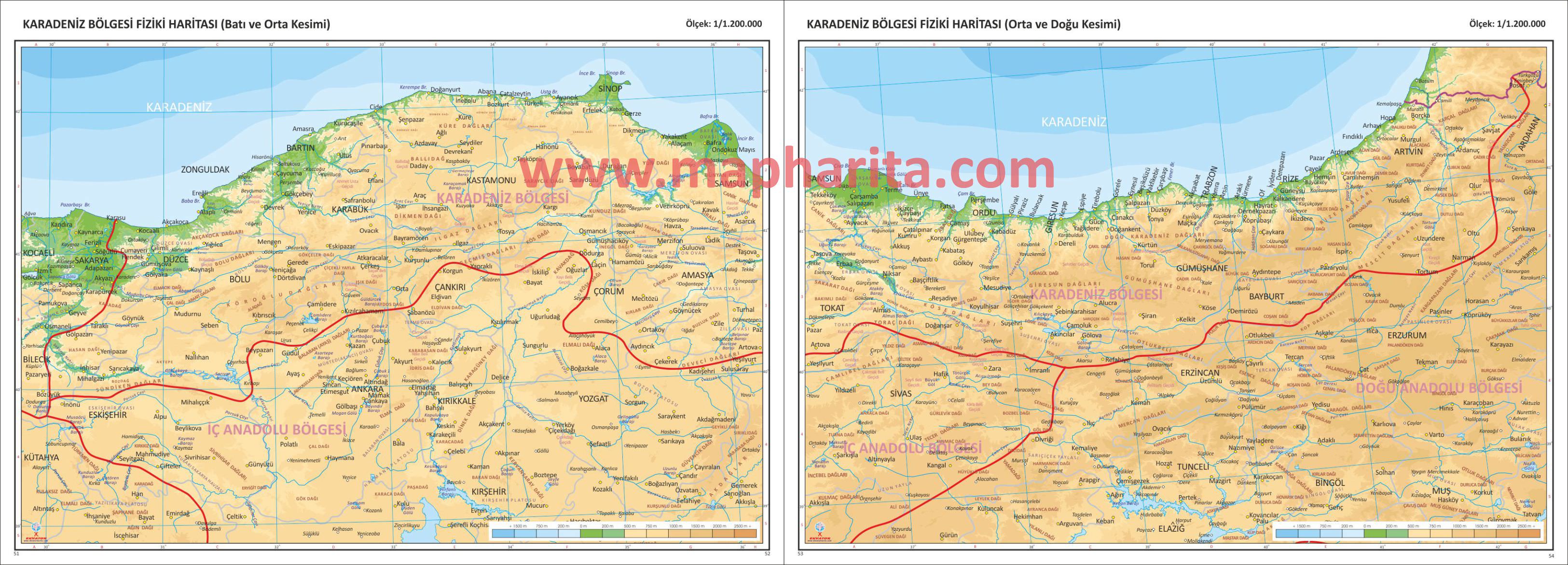 Fiziki Karadeniz Bölgesi Haritası Örnek Resmi