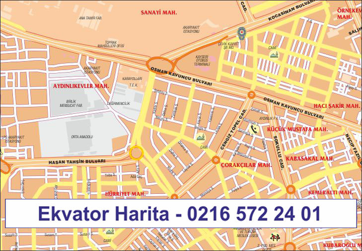 KAYSERİ HARİTASI MAHALLELER