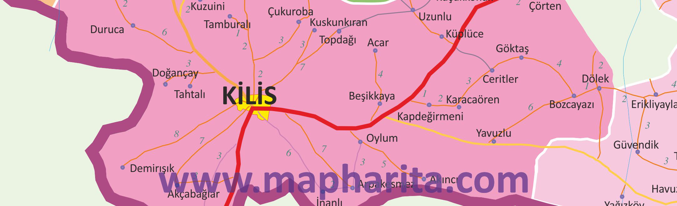 Kilis İl Haritası Yakından Örnek Görüntüsü