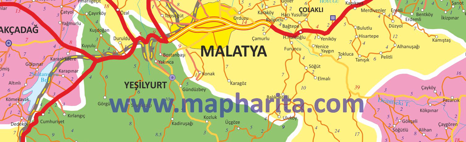 Malatya İl Haritası Yakından Örnek Görüntüsü
