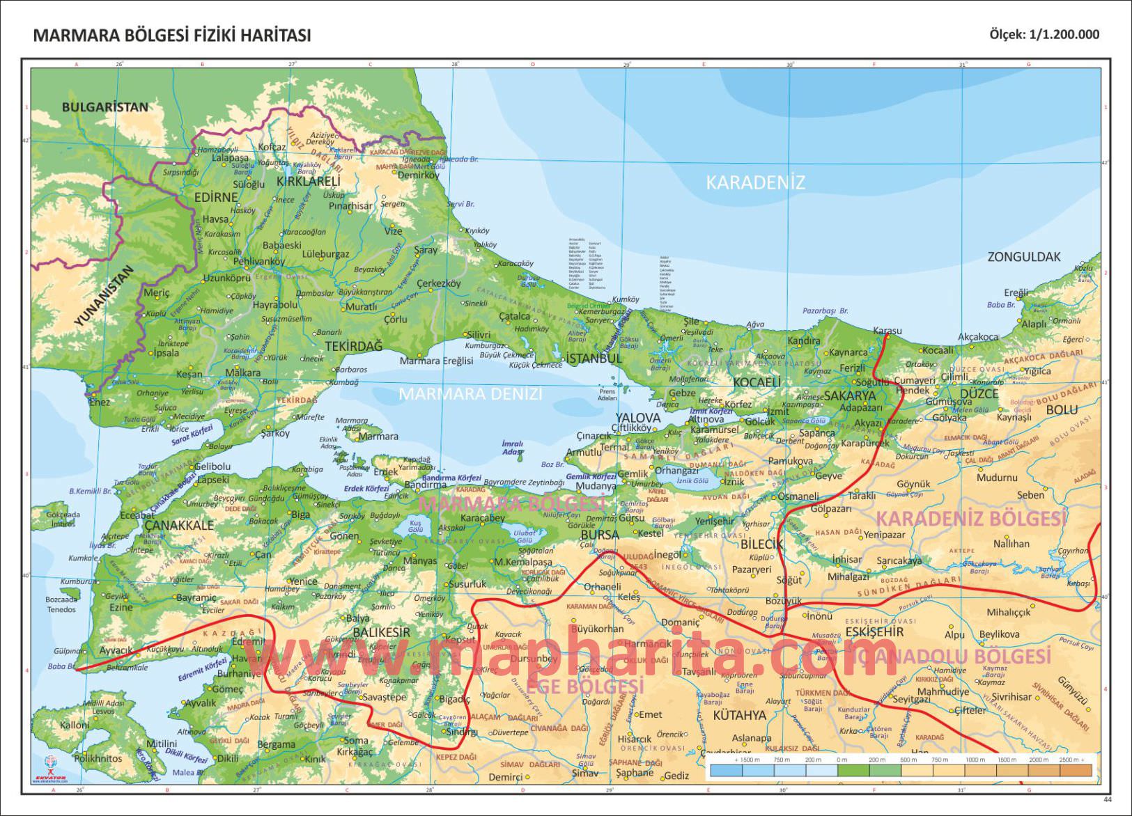 Fiziki Marmara Bölgesi Haritası Örnek Resmi