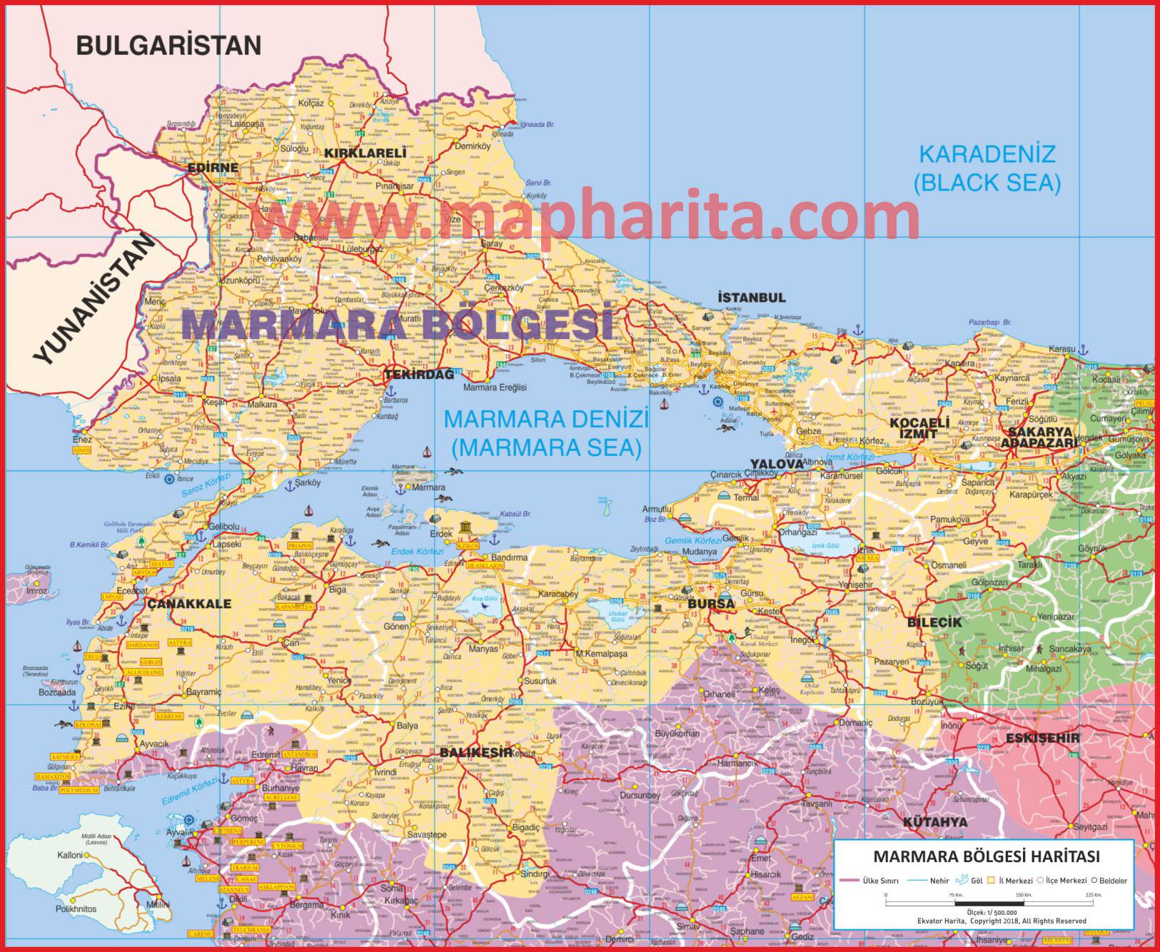 Marmara Bölgesi Siyasi Haritası Örnek Görüntüsü