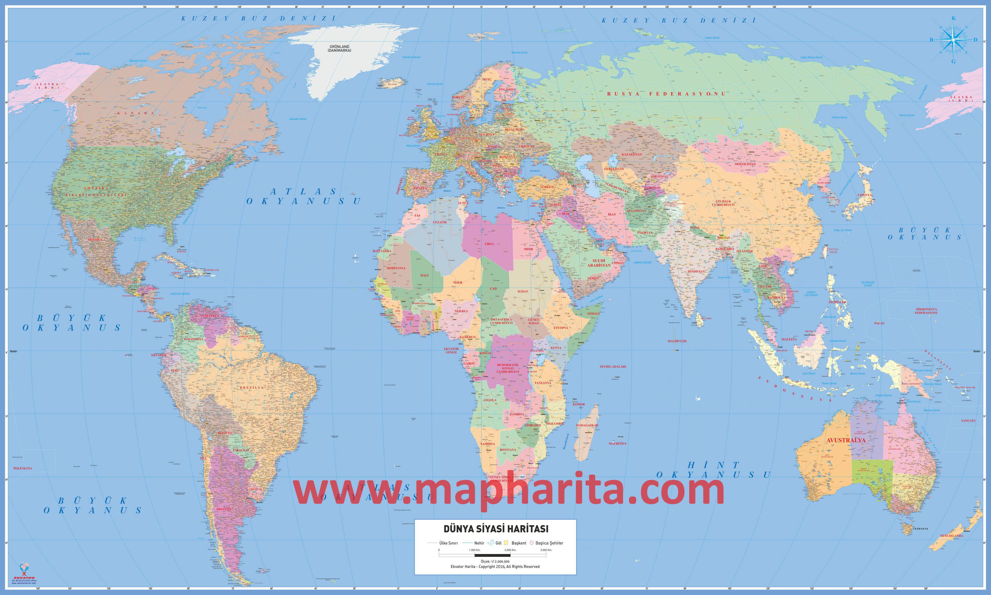 Mıknatıslı Dünya Haritası Duvarda Görüntüsü 