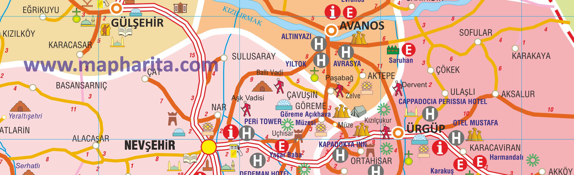 Nevşehir İl Haritası Yakından Örnek Görüntüsü