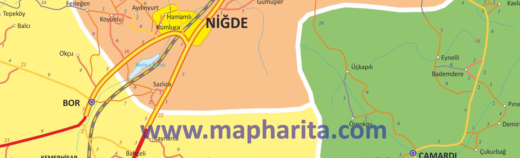 Niğde İl Haritası Yakından Örnek Görüntüsü