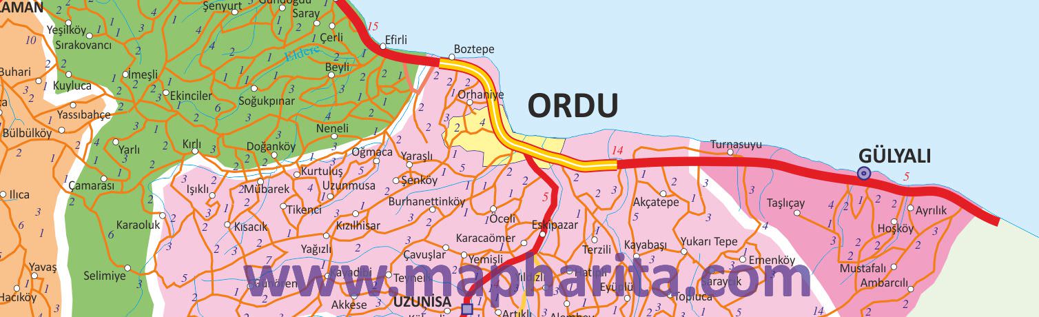 Ordu İl Haritası Yakından Örnek Görüntüsü