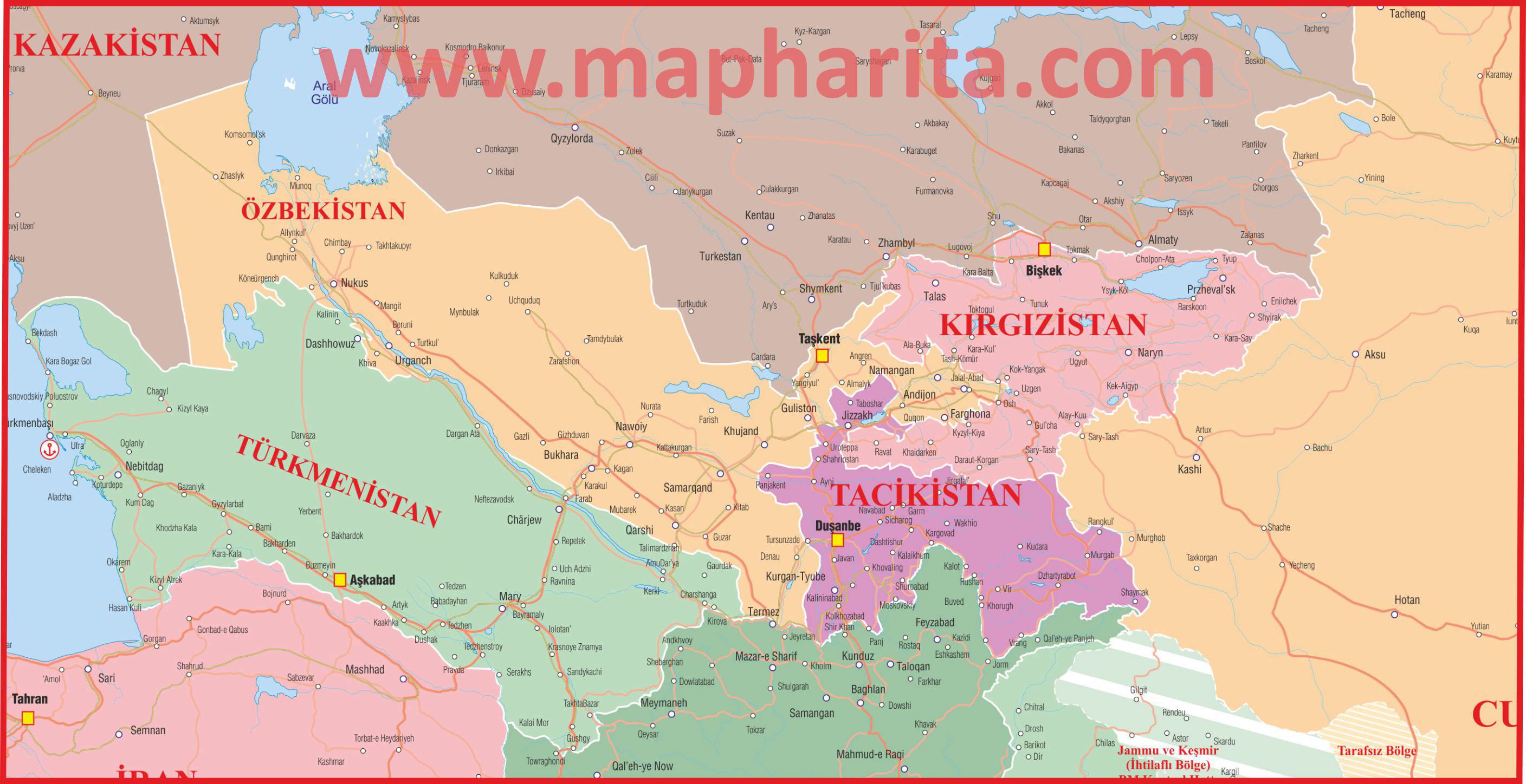 Özbekistan Haritası Örnek Görüntüsü