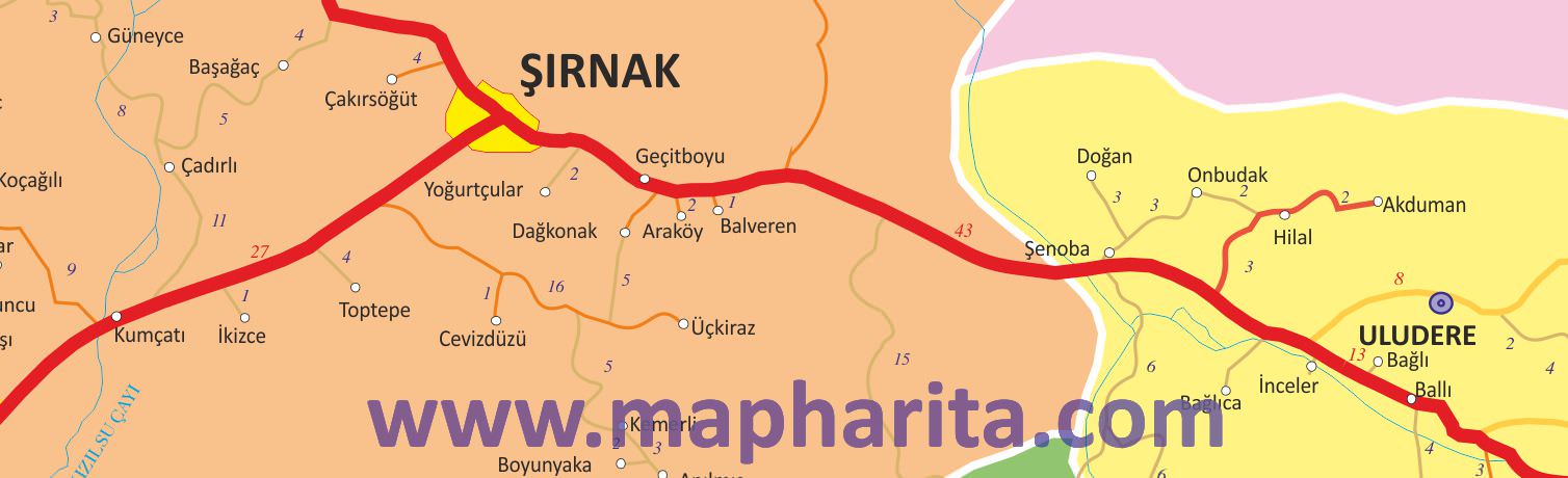 Şırnak İl Haritası Yakından Örnek Görüntüsü