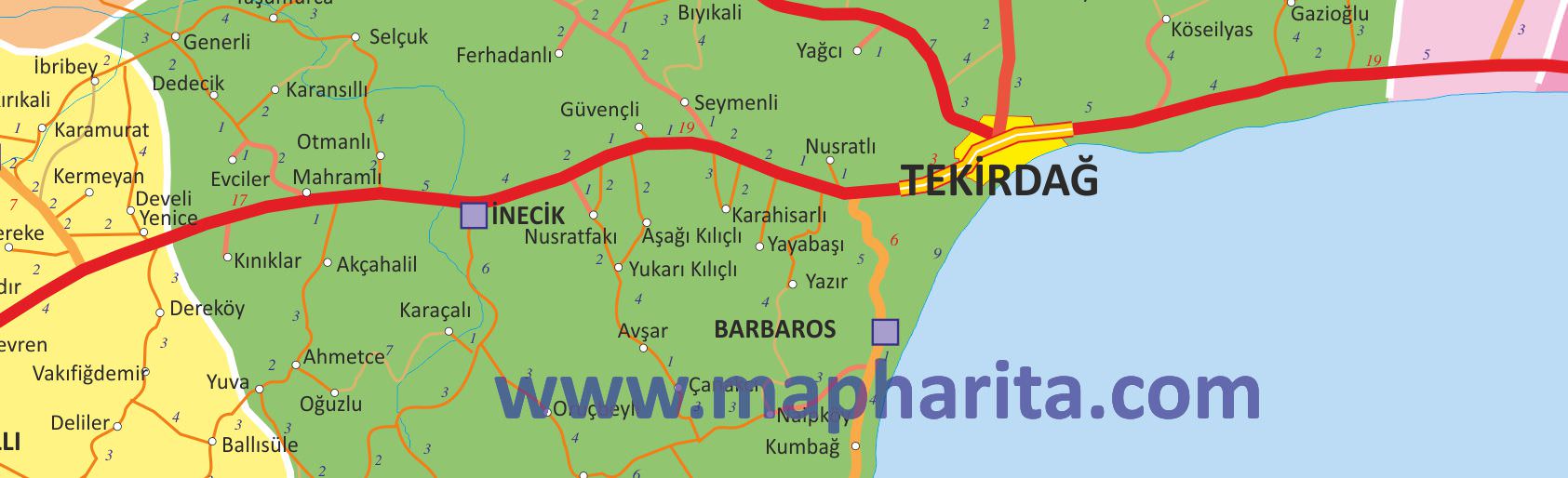 Tekirdağ İl Haritası Yakından Örnek Görüntüsü