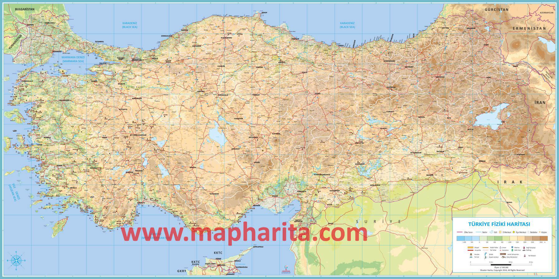 Türkiye Fiziki İl Haritası Örnek Görüntüsü