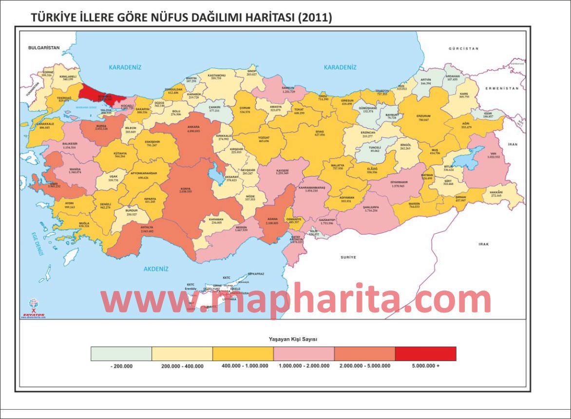 TÜRKİYE İLLERE GÖRE NÜFUS DAĞILIMI HARİTASI