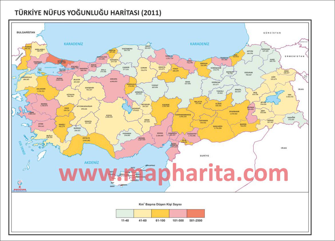 TÜRKİYE NÜFUS YOĞUNLUĞU HARİTASI