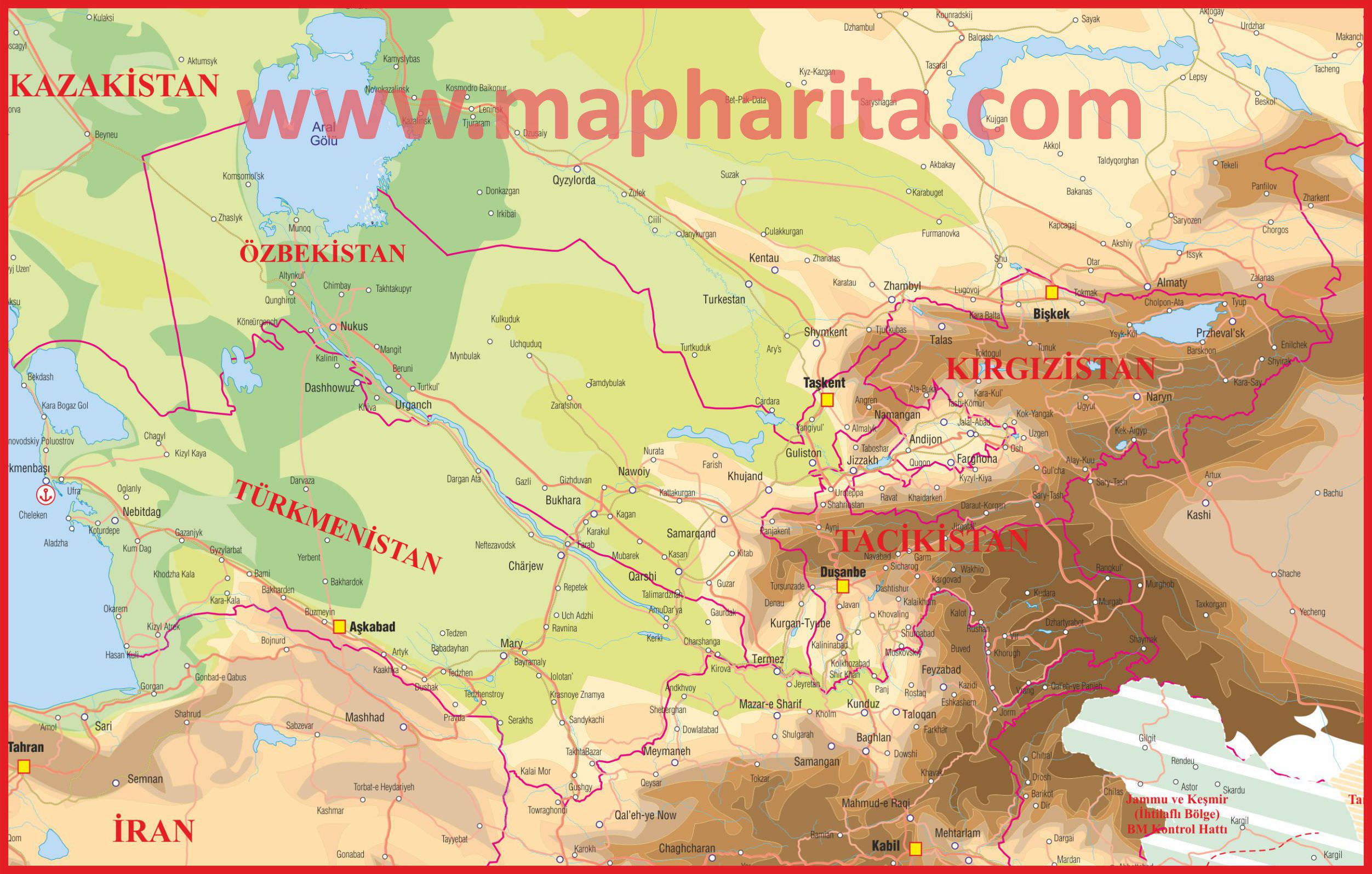 Türkmenistan Fiziki Haritası Örneği
